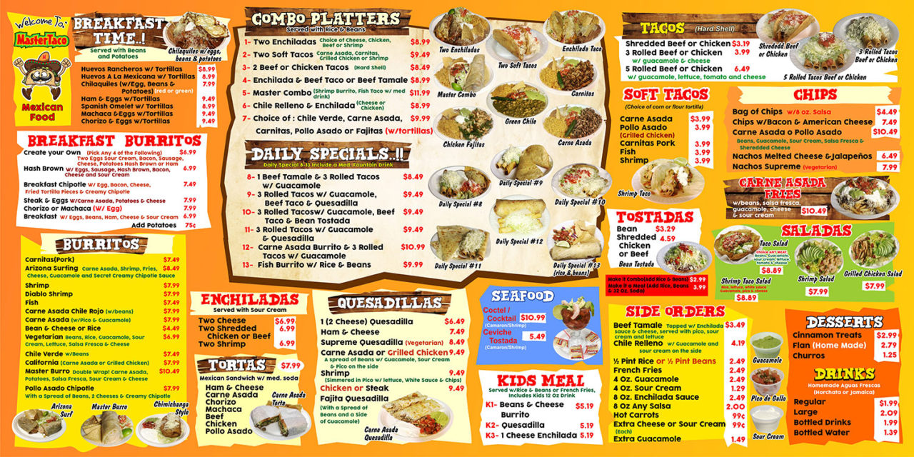 Master Taco Menu – Mexican Food Surprise AZ